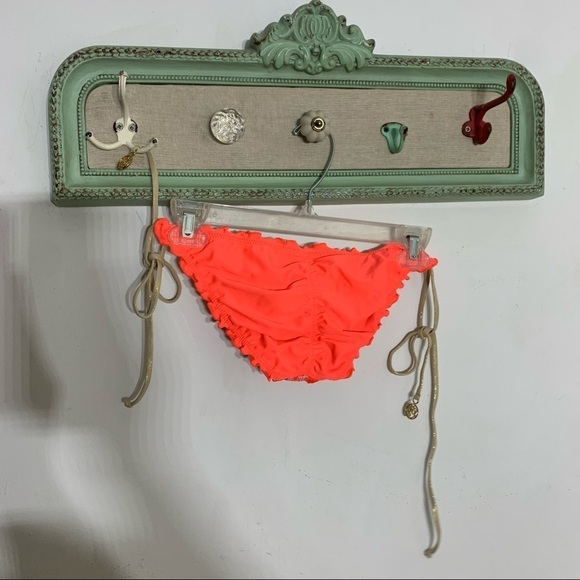 Luli Fama crochet knit Chevron neon metallic string tie rouged bikini bottoms sm - Picture 6 of 6